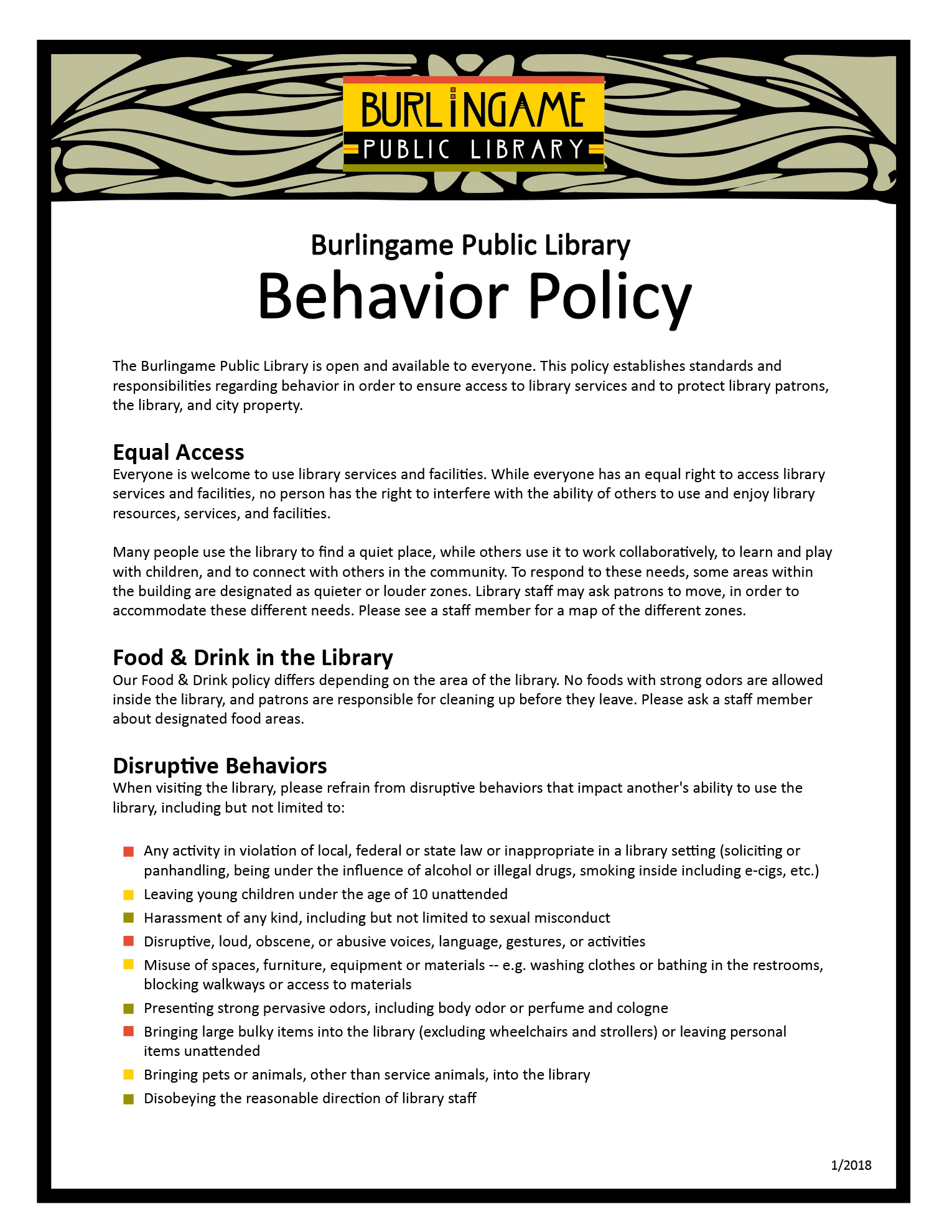 BPL Behavior Policy sign 2018